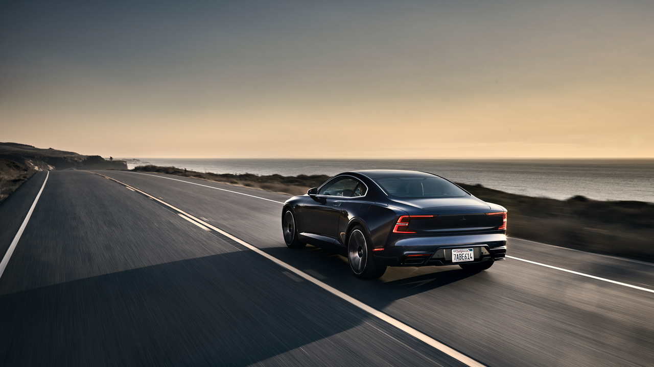 Polestar 1 at night driving on road